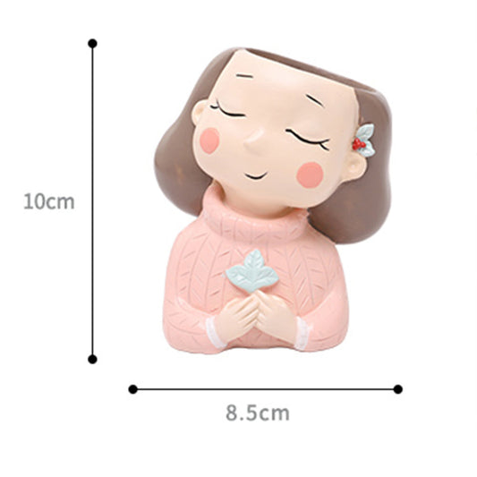 Cute Girl Face Planter Pot Set | Decorative Resin Succulent Planters