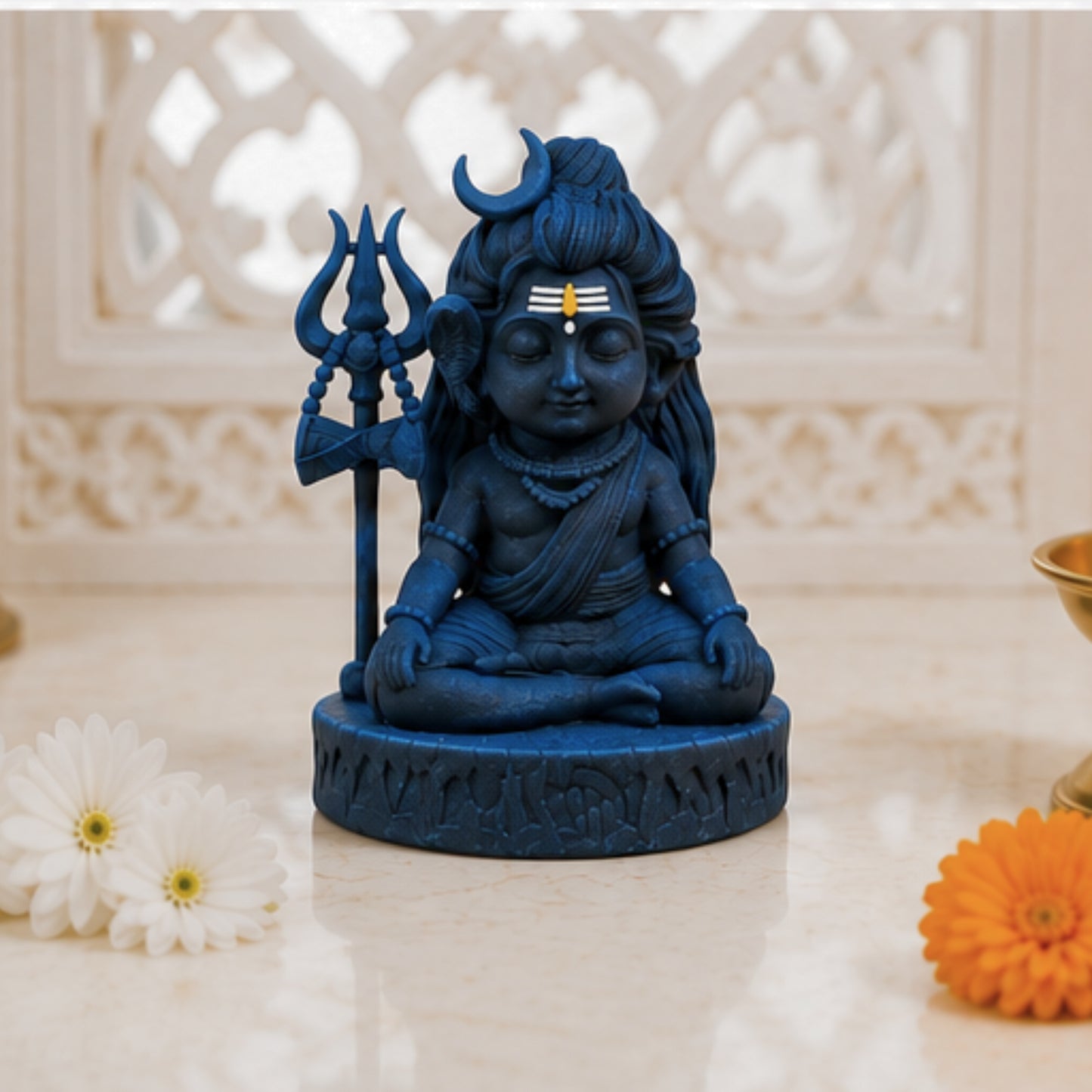Baby Lord Shiva Idol Blue Resin Mahadev Murti for Home Temple, Car Dashboard & Spiritual Decor