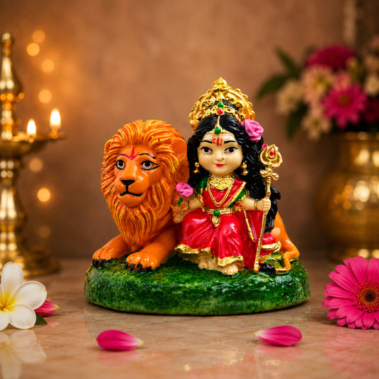 Maa Durga Idol with Lion Resin Statue for Home Temple, Pooja Room & Spiritual Decor