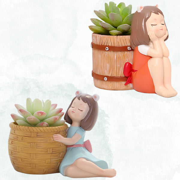 Cute Girl Decorative Planter Pot for Home Decor Indoor Plants