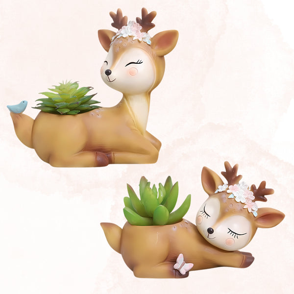 Cute Deer Succulent Planter Pot | Decorative Resin Flower Pot for Home