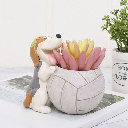 Cute Dog Resin Planter | Decorative Indoor Succulent Flower Pot