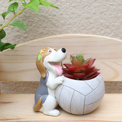 Cute Dog Resin Planter | Decorative Indoor Succulent Flower Pot