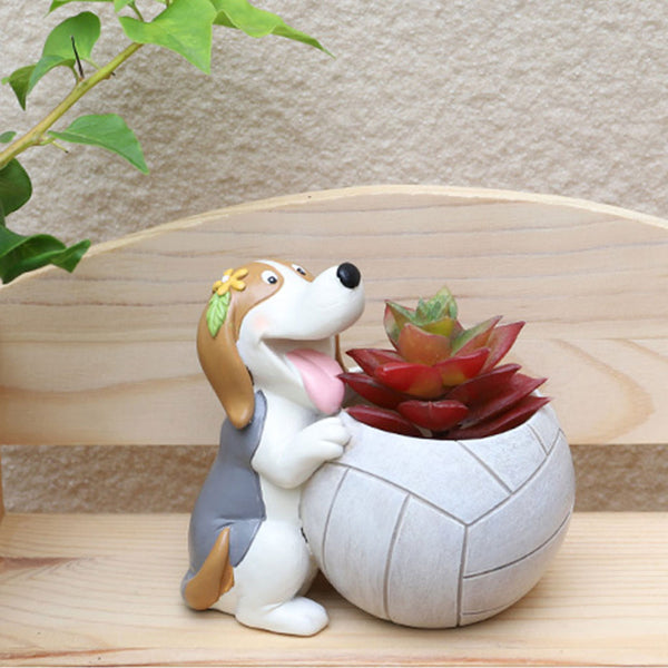 Cute Dog Resin Planter | Decorative Indoor Succulent Flower Pot