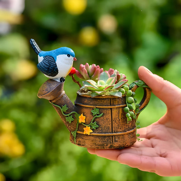 Decorative resin bird planter for office desk styling