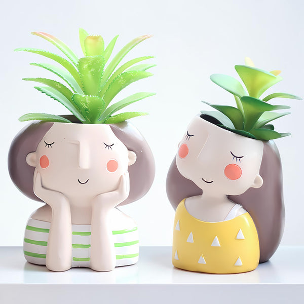 Girl Face Succulent Planter Combo | Aesthetic Indoor Flower Pots