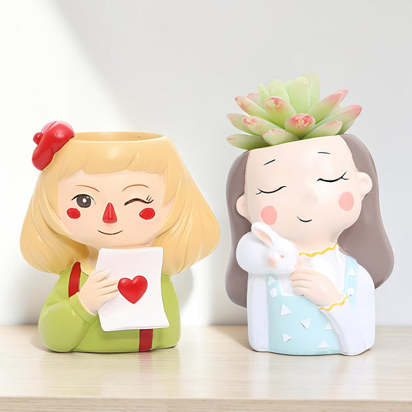 Cute Decorative Planter Set of 2 | Resin Plant Pots for Home Decor