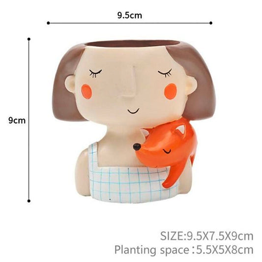 Cute Girl Succulent Planter Set | Decorative Resin Flower Pot Combo
