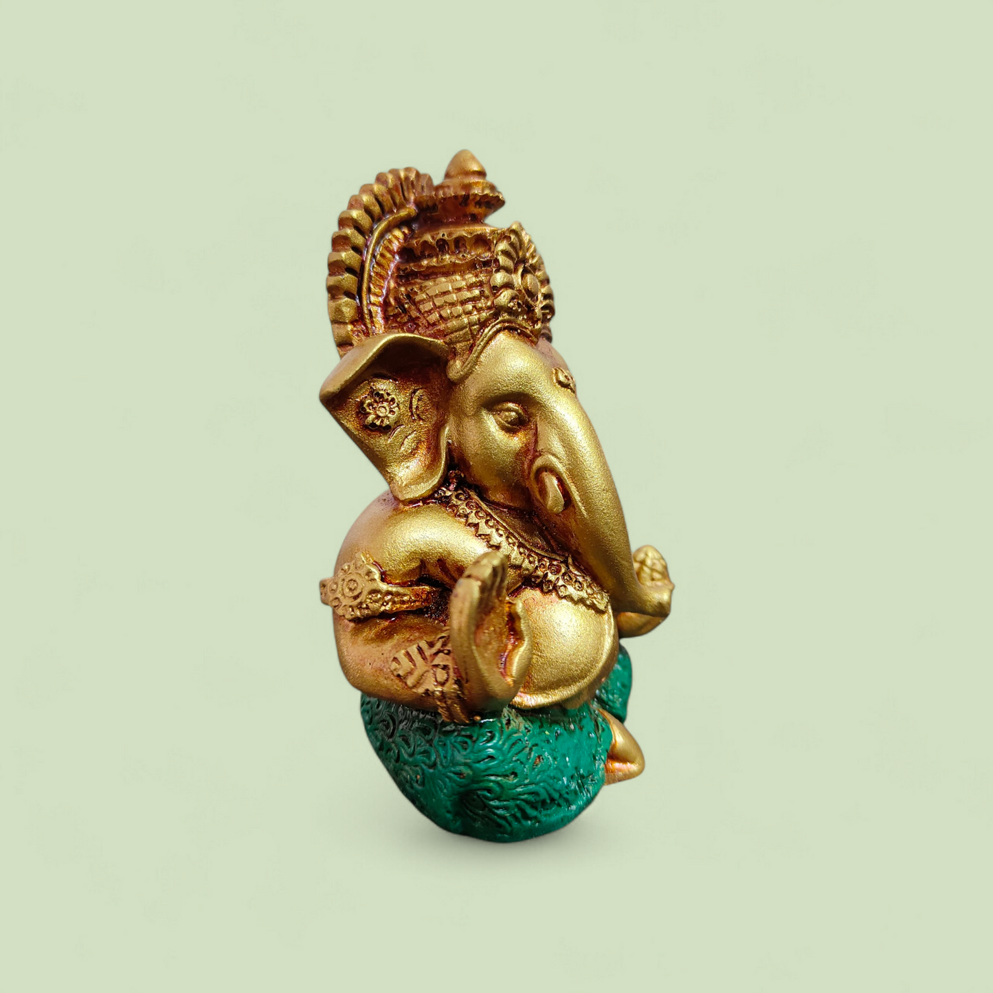 Golden Ganesha Idol Resin Ganpati Murti for Home Temple & Spiritual Decor