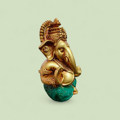 Golden Ganesha Idol Resin Ganpati Murti for Home Temple & Spiritual Decor