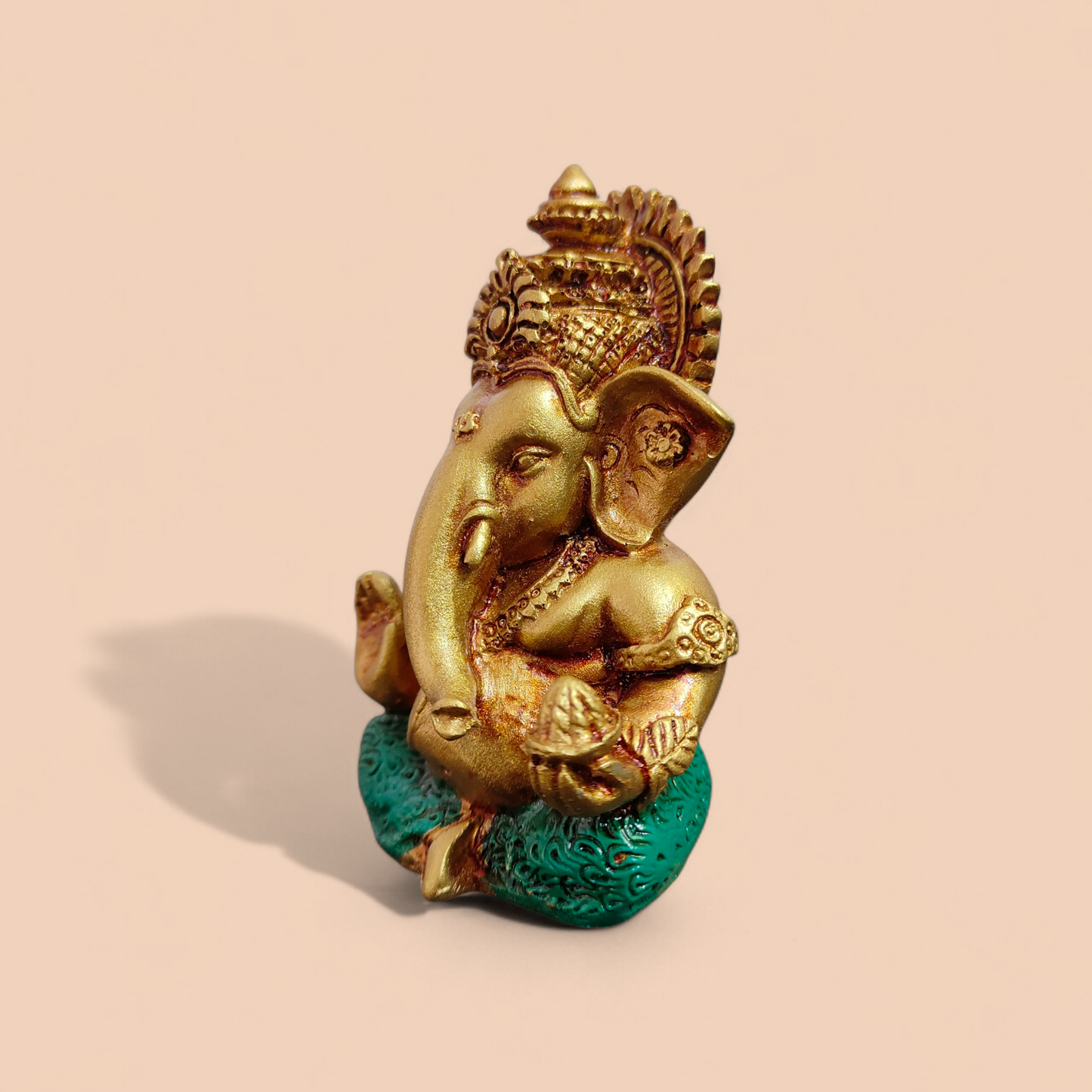 Golden Ganesha Idol Resin Ganpati Murti for Home Temple & Spiritual Decor
