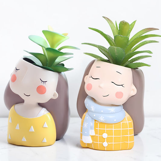 Cute Resin Girl Planter Combo Decorative Plant Pots for Home Decor