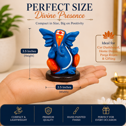Baby Ganesh Idol for Car Dashboard, Home Temple & Office Desk | Handcrafted Resin Ganpati Murti