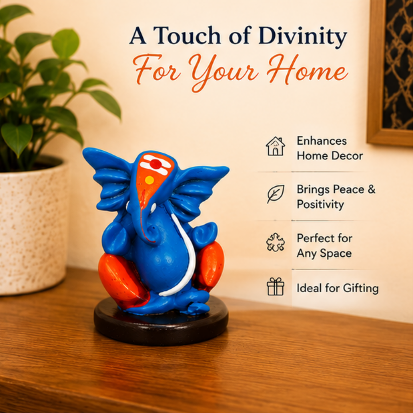 Lord Baby Ganesh Idol – Premium Resin Spiritual Décor for Home, Car & Office