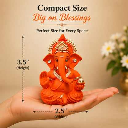 Orange Lord Ganesha Idol for Home Temple