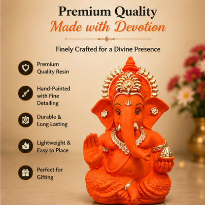 Orange Ganesh Idol for Home Decor