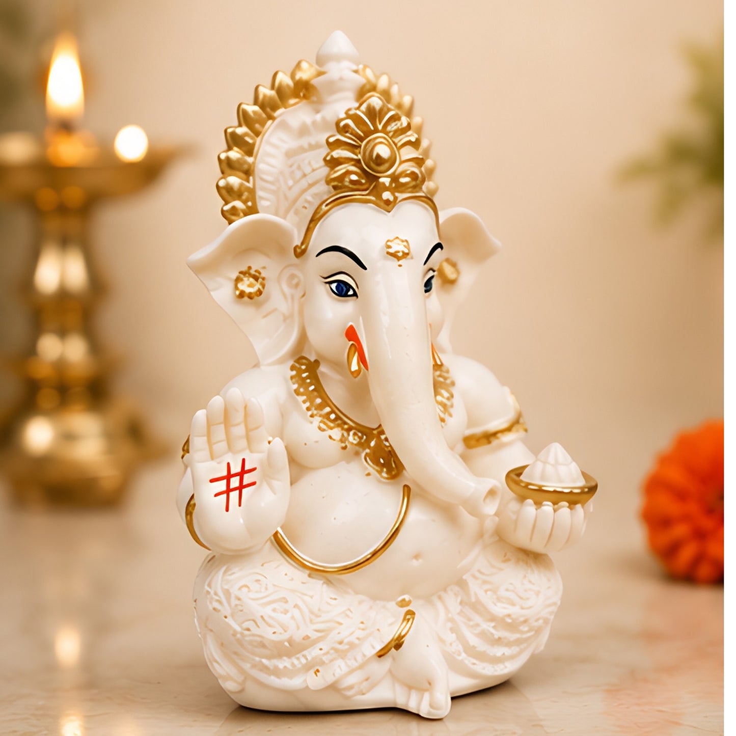 Ganesha Idol Resin Ganpati Murti for Home Temple & Spiritual Decor