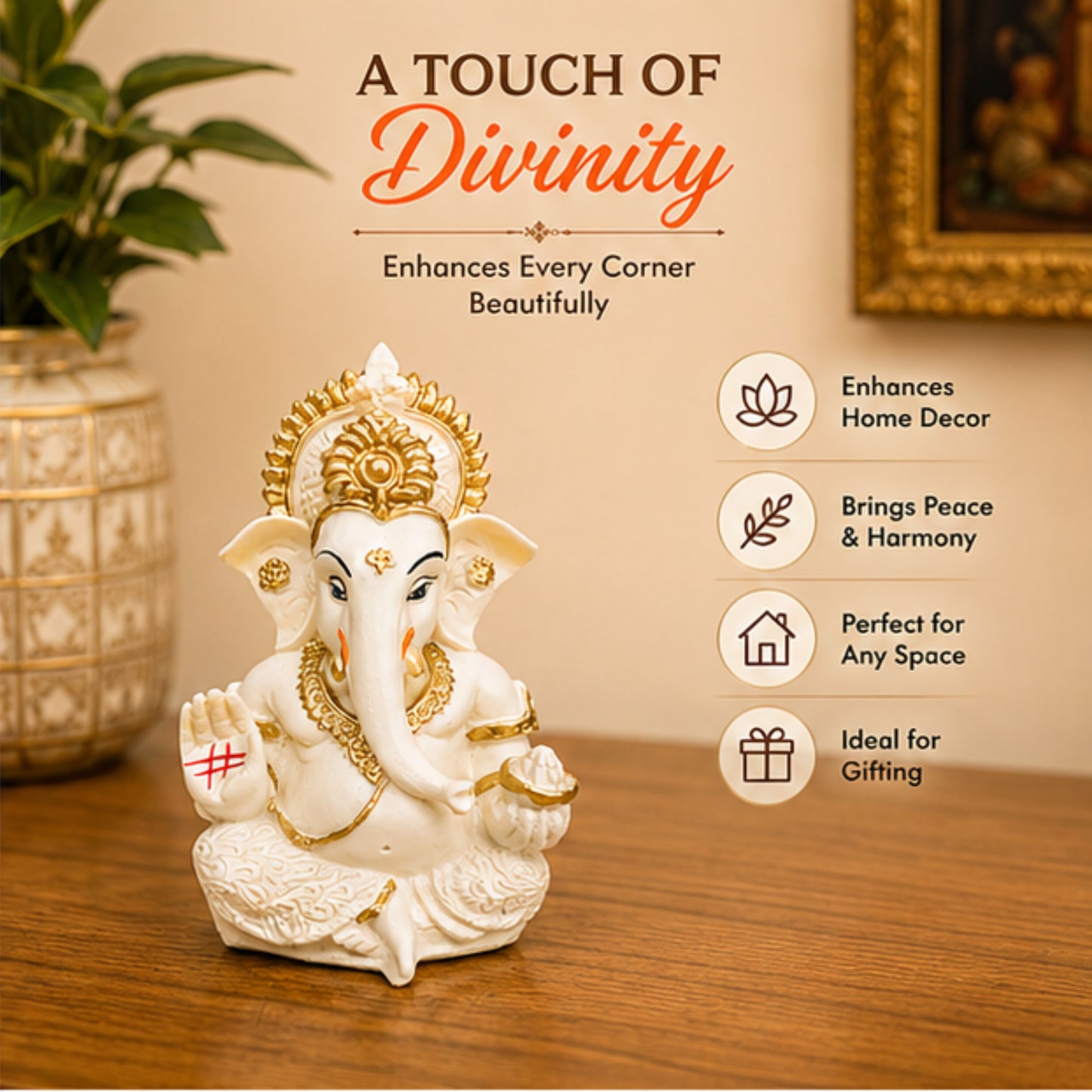 Ganesha Idol Resin Ganpati Murti for Home Temple & Spiritual Decor