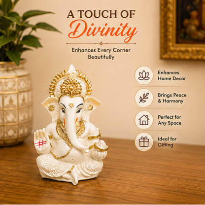 Ganesha Idol Resin Ganpati Murti for Home Temple & Spiritual Decor
