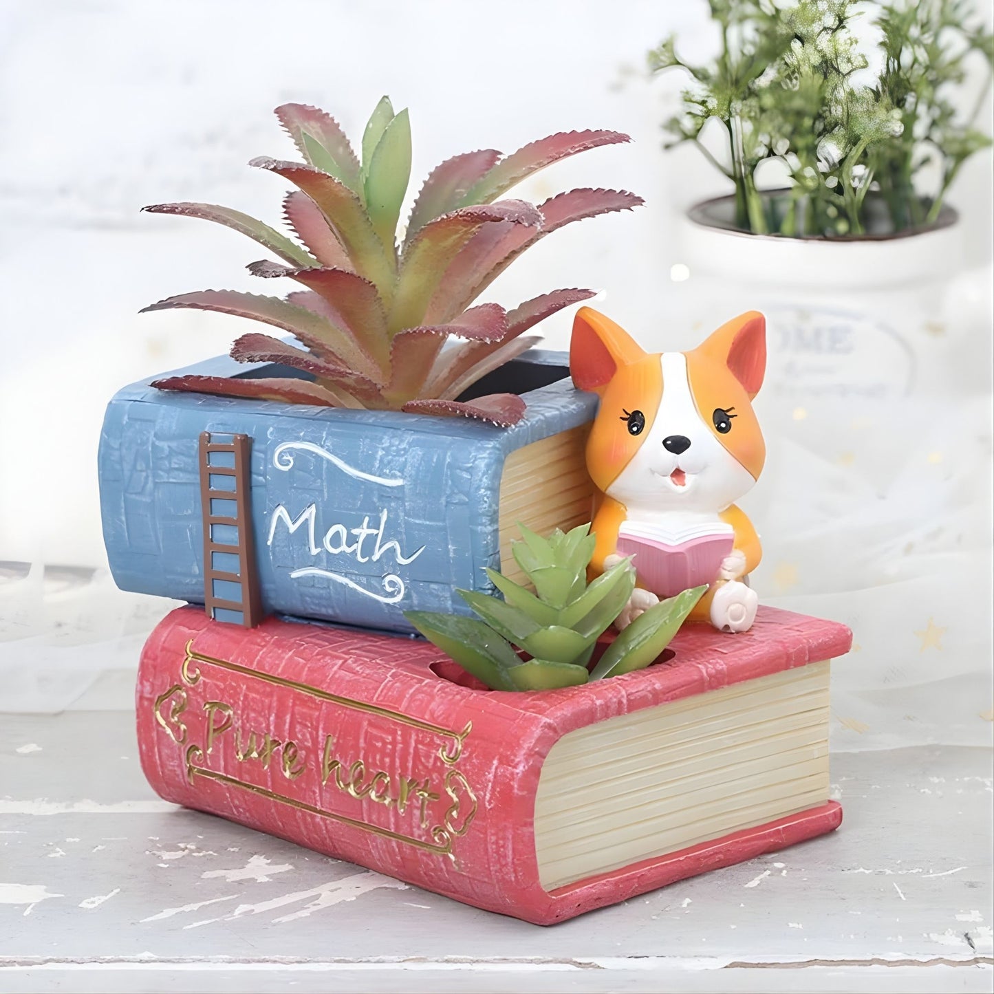 Premium resin book planter for study table decoration