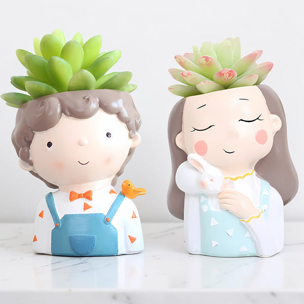 Boy and  Girl Face Planter Combo Set | Cute Indoor Decorative Plant Pots