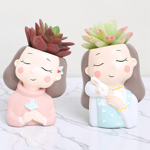 Decorative Girl Planter Set of 2 | Modern Home Decor Flower Pots