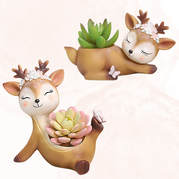 Cute Deer Succulent Planter Pot | Decorative Resin Flower Pot for Home