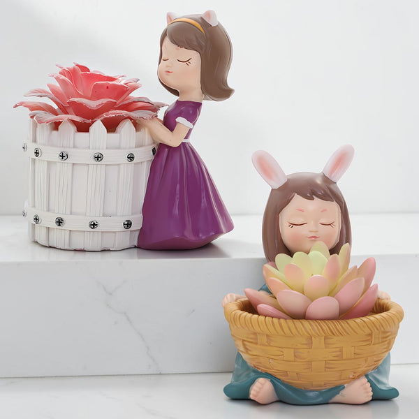 Decorative Girl Planter Pot Set of 2 | Succulent Pots for Living Room