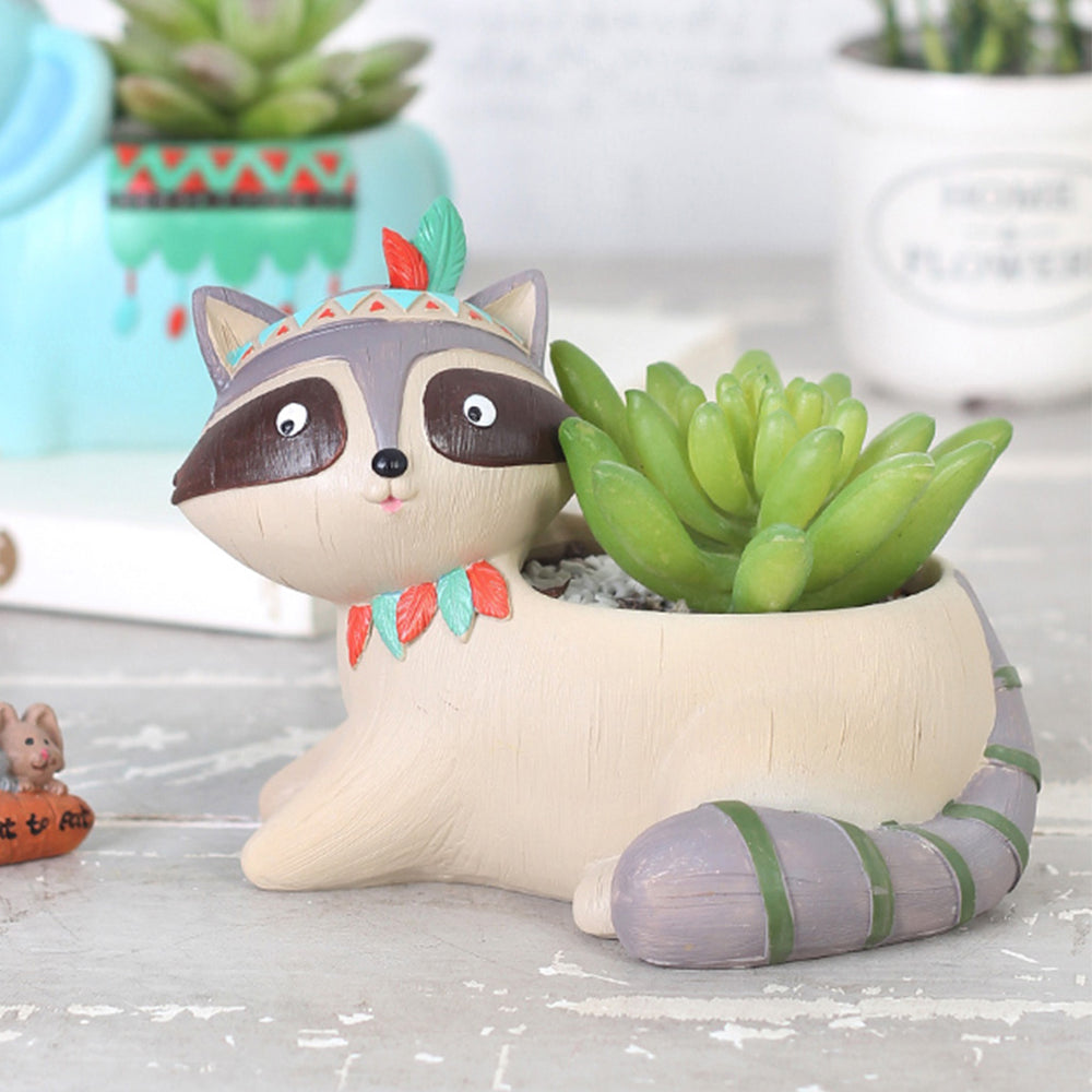 Cute Raccoon Resin Planter | Animal Succulent Pot for Home Decoration