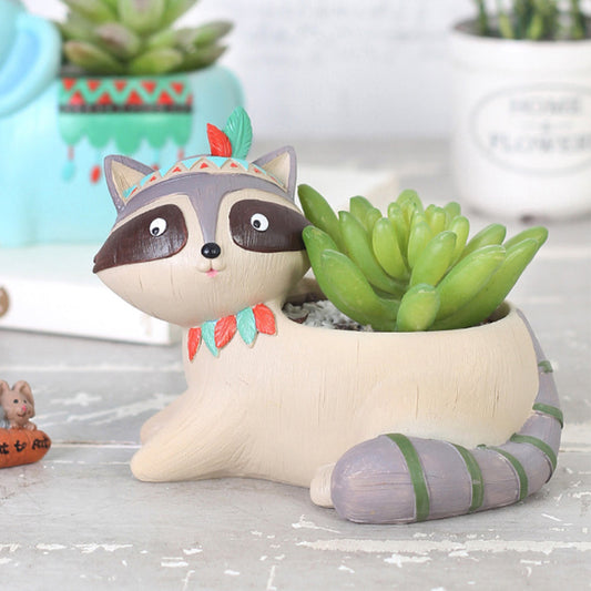 Cute Raccoon Resin Planter | Animal Succulent Pot for Home Decoration