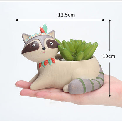 Cute Raccoon Resin Planter | Animal Succulent Pot for Home Decoration