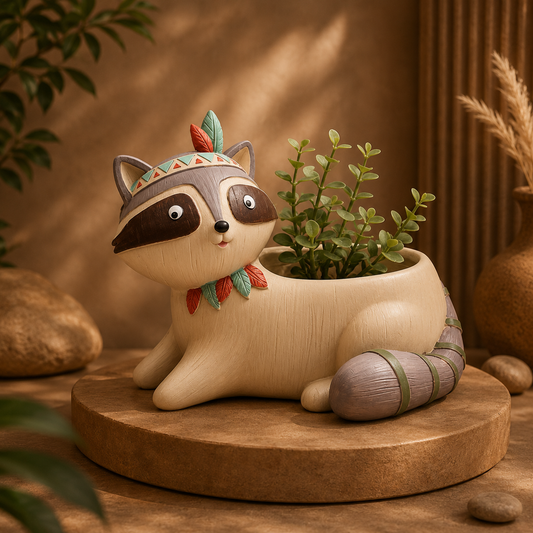 Cute Raccoon Resin Planter | Animal Succulent Pot for Home Decoration
