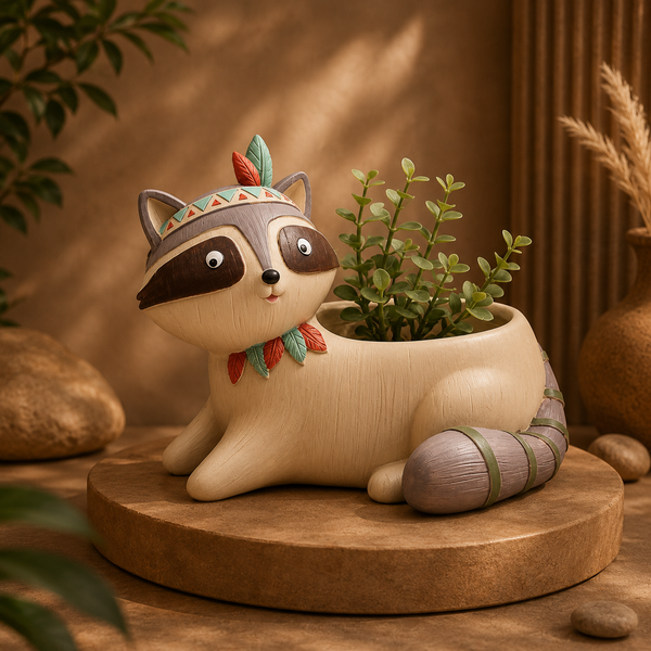 Cute Raccoon Resin Planter | Animal Succulent Pot for Home Decoration
