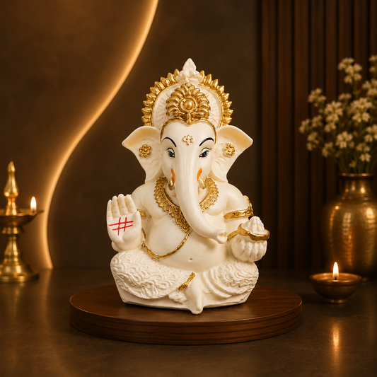 Ganesha Idol Resin Ganpati Murti for Home Temple & Spiritual Decor