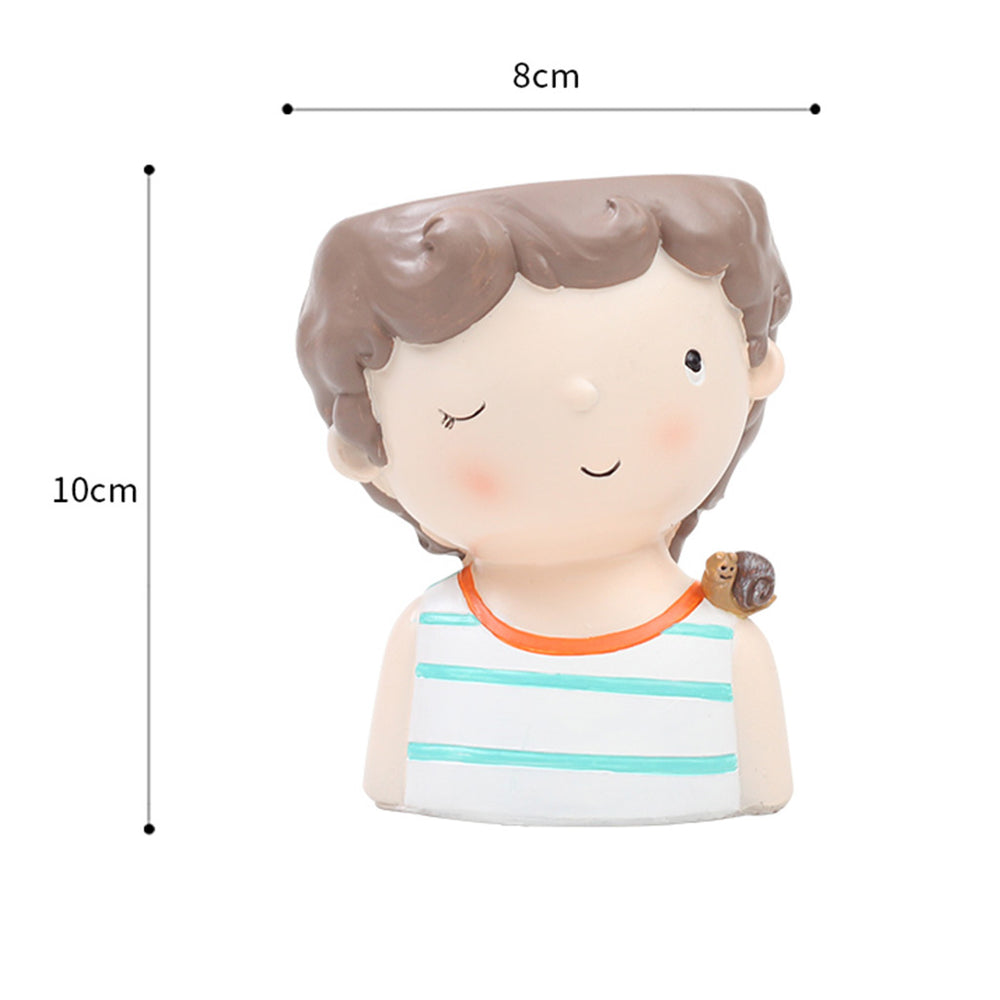 Cute Boy & Girl Succulent Planter Set | Decorative Resin Flower Pots